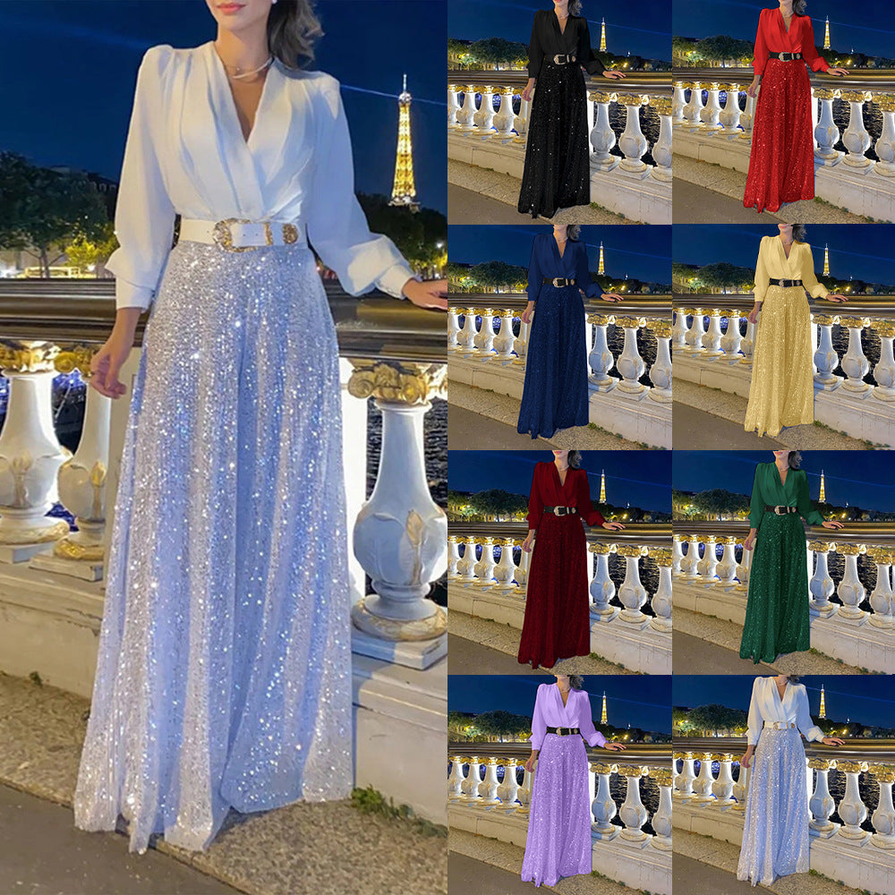 Dame Elegant aftenkjole med pailletter og voluminøs skørt Stilla