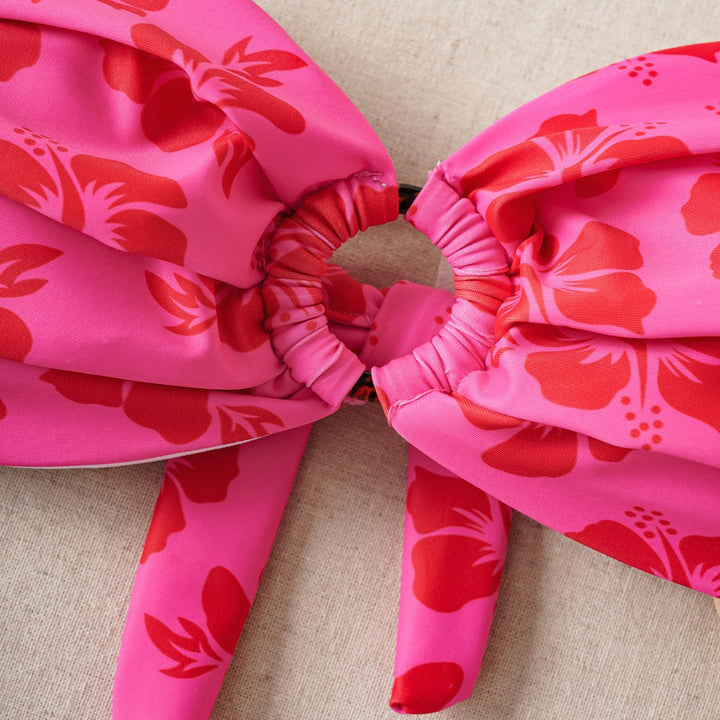 Dame bandeau bikini sæt med dekoreret knude og blomster mønster Skovae