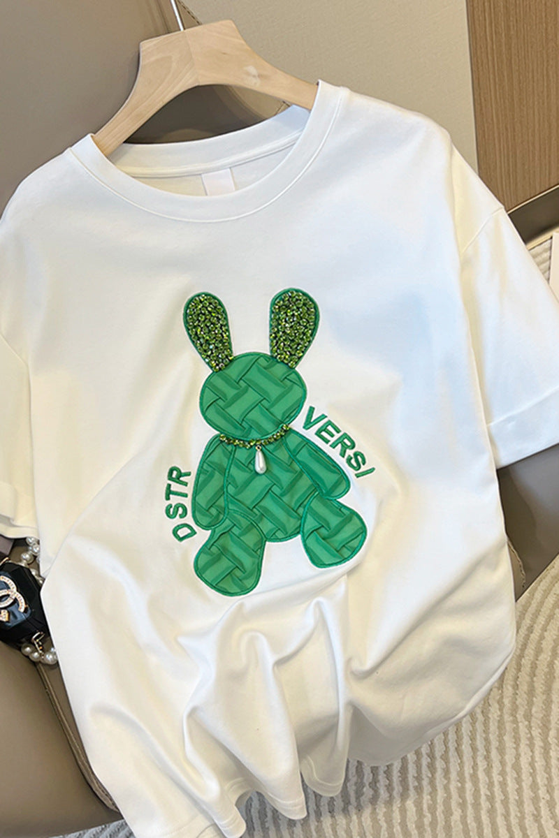 Dame T-shirt med glamorøst bjørnemotiv og fine glimmer-applikationer Stilla