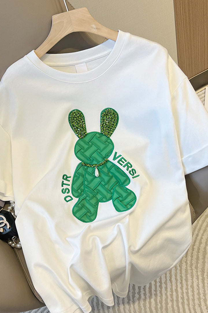 Dame T-shirt med glamorøst bjørnemotiv og fine glimmer-applikationer Stilla
