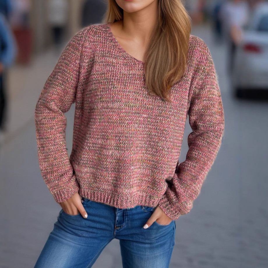 Kvinders afslappede V-hals sweater med moderne teksturmønster Stilla