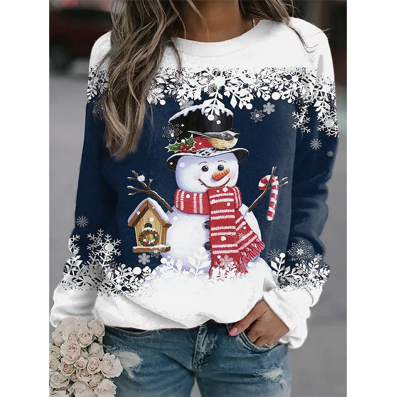 Stilla | Afslappet Langærmet Rundhalsæt Snemand Print Sweatshirt