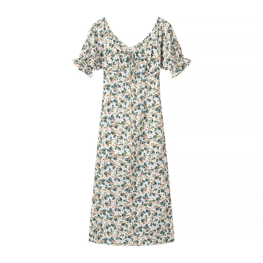 Dame Floral Print Maxi Kjole med Rüschenærmer Stilla