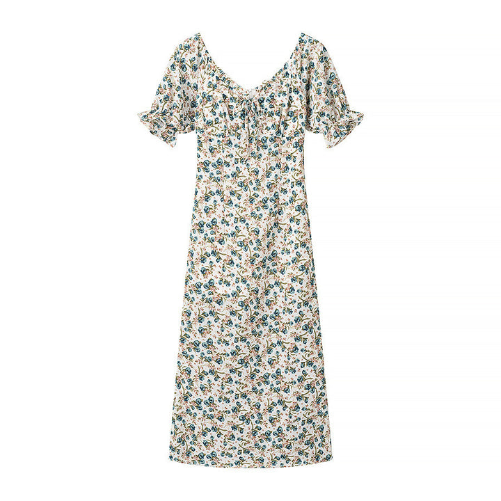 Dame Floral Print Maxi Kjole med Rüschenærmer Stilla