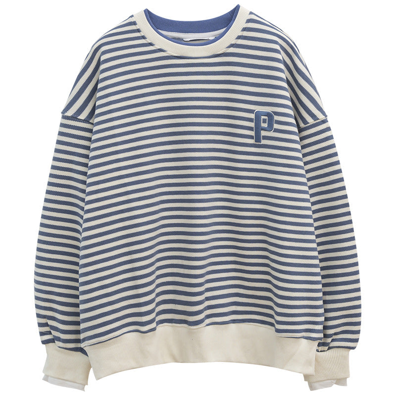 Dame Størrelser Stribet Sweatshirt med Statement-rib Stilla