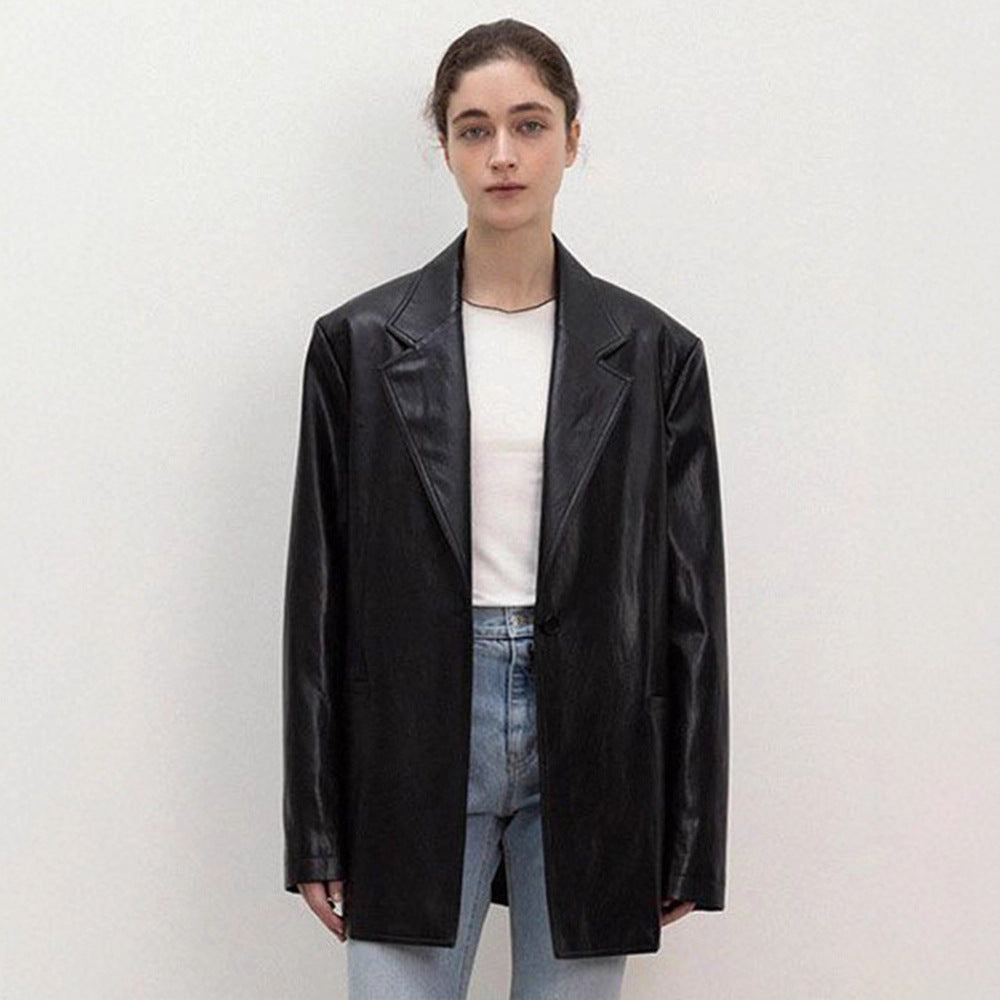 Kvinders Oversized Faux Læder Blazer Stilla