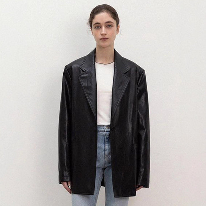 Kvinders Oversized Faux Læder Blazer Stilla