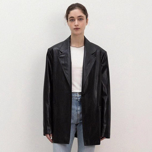 Kvinders Oversized Faux Læder Blazer Stilla