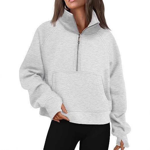 Dame Sporty Sweatpullover med halvdelskning og kængurulomme Stilla