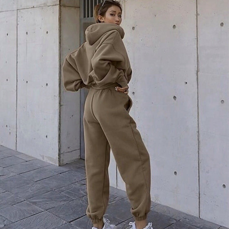 Dame Sports Crop Hoodie og Joggingbukser Sæt Stilla