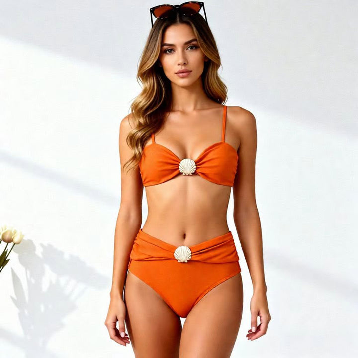Dame Bikini-sæt med elegant muslingedetalje og høj talje Skovae