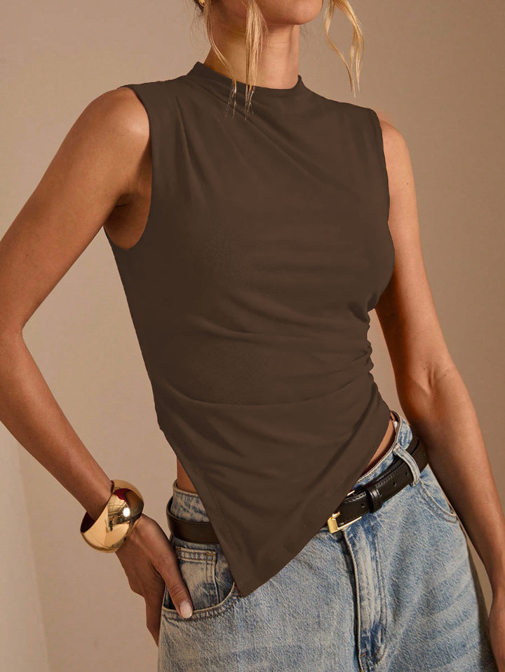 Kvinder Elegant Asymmetrisk Top med Høj Krave og Drapering Stilla
