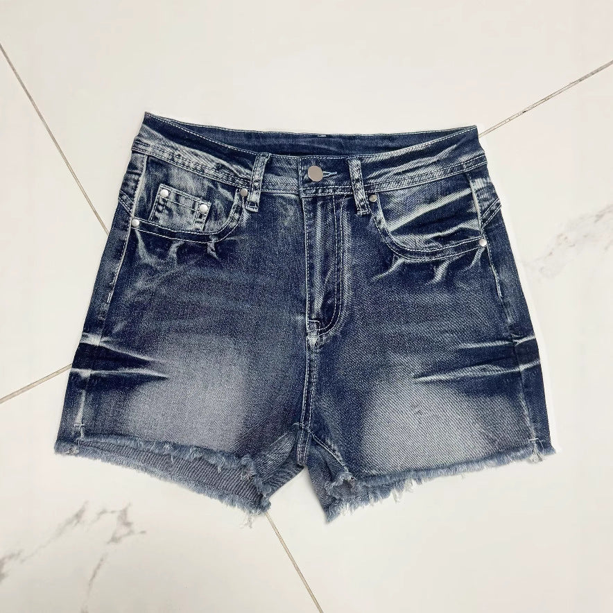 Dame Jeans-shorts med frynse-detaljer Stilla
