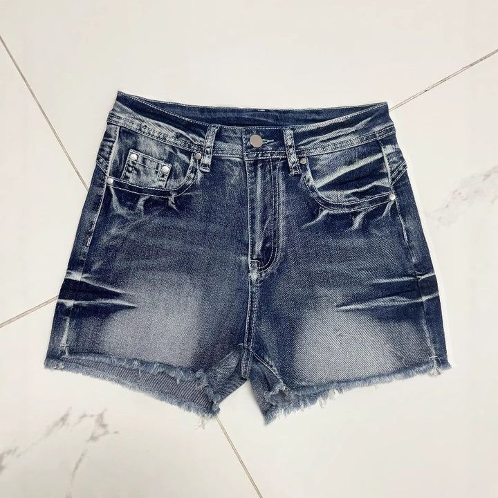 Dame Jeans-shorts med frynse-detaljer Stilla