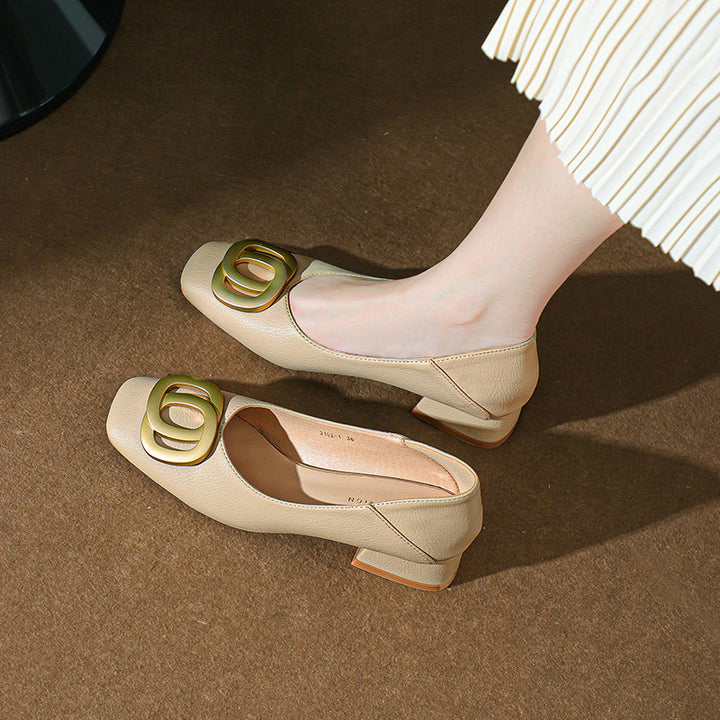 Femme Blok-hæls Ballerinaer med dekorativ metallic Accent Stilla
