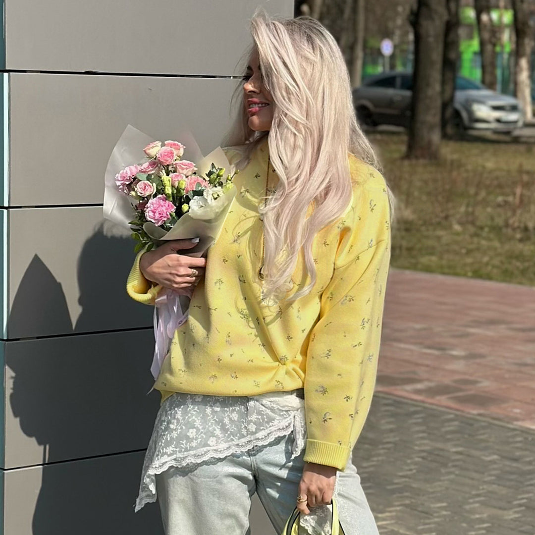 Kvinder Behagelig og Elegant Striktrøje med Blomstermønster Stilla
