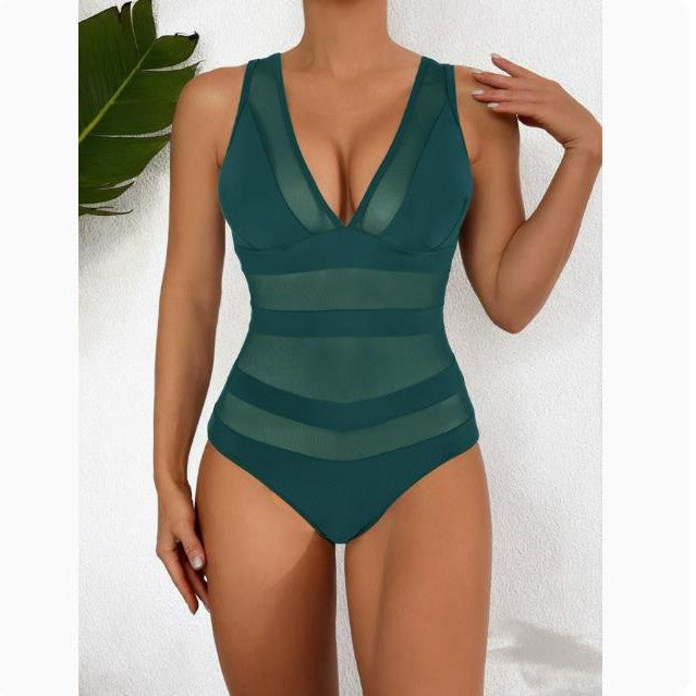 Dame Plunge Neck Mesh-Indsats Ént del Badeanstik Stilla