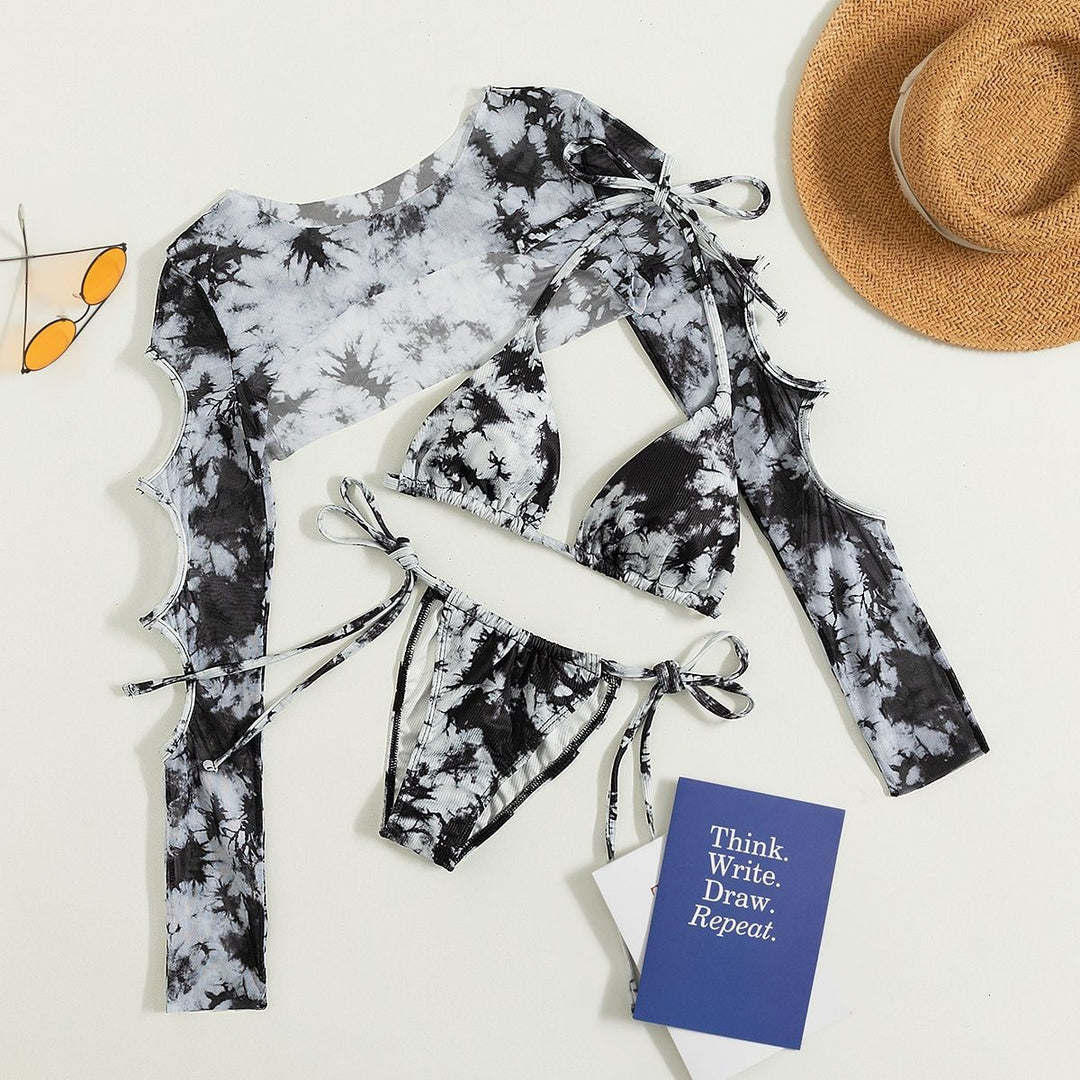 Damer Bikini-sæt med korte ærmer og moderne tie-dye-design Stilla
