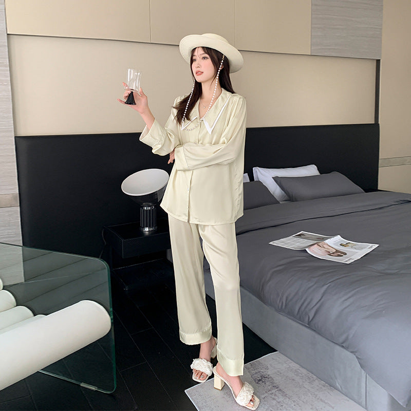 Dame Satin Pyjama-Sæt med elegant skjorte og afslappet bukser Stilla