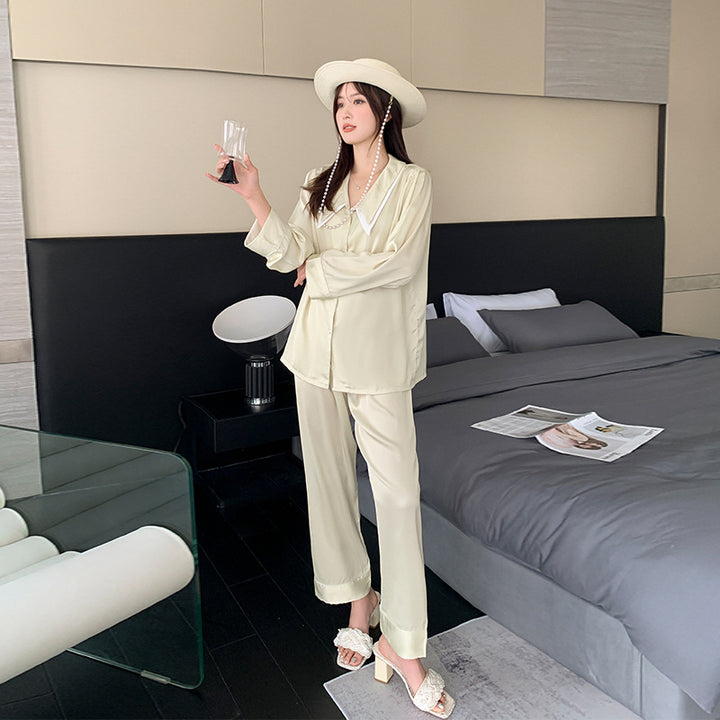 Dame Satin Pyjama-Sæt med elegant skjorte og afslappet bukser Stilla