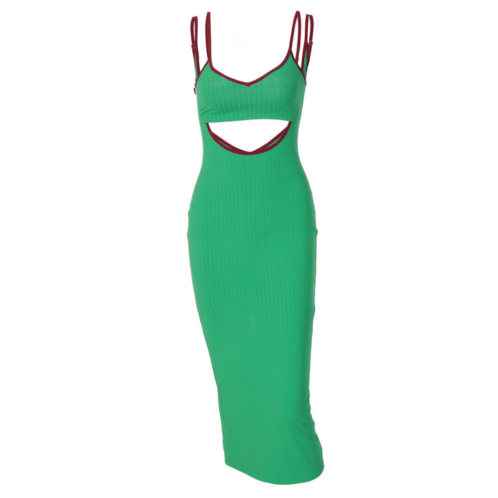 Dame Cut-Out Midi-kjole med smalle stropper og raffineret ribdesign Stilla