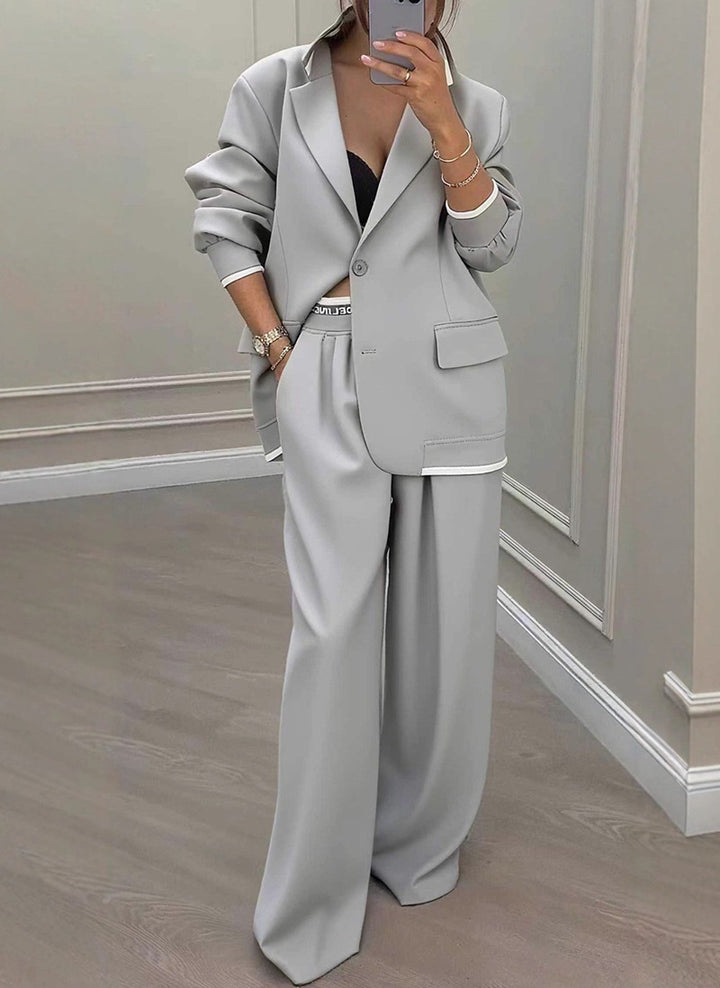 Kvinders elegante blazer og bukser sæt med bred pasform og moderne design Stilla