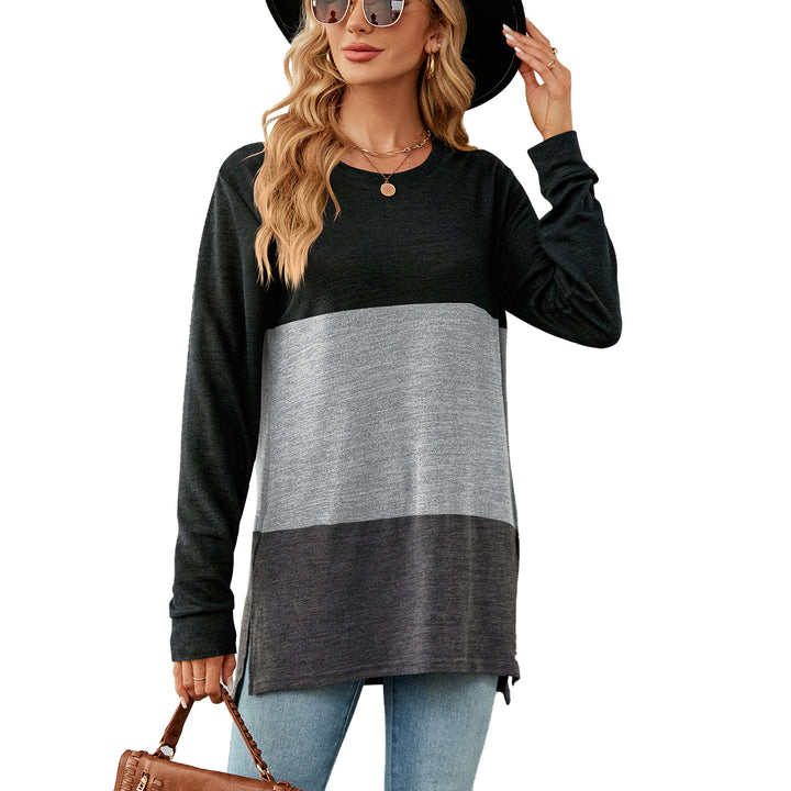 Dame Lang Sweater med moderne farveblokdesign og side slidser Stilla