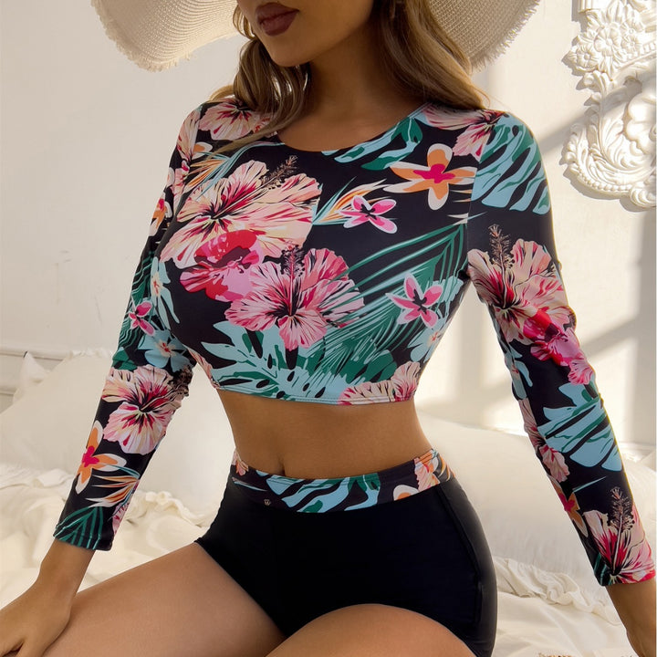 Dame Sporty Badedragt med lange ærmer og blomsterdesign Stilla