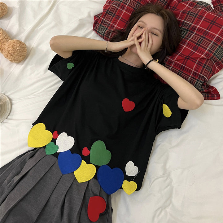 Femme Oversized Hjerte Applikation T-Shirt Stilla