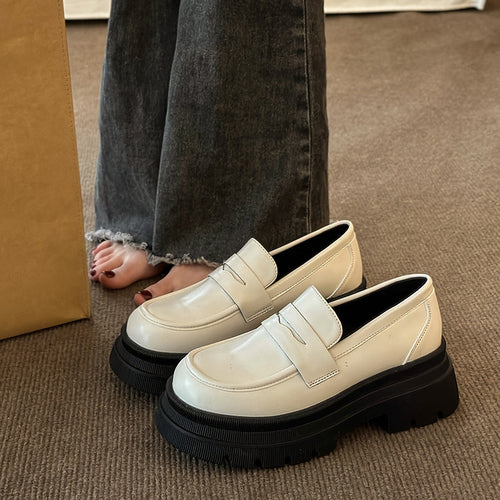 Dame nan mode plateau-loafers i læderlook med profileret gummisål og polstret fodseng Skovae