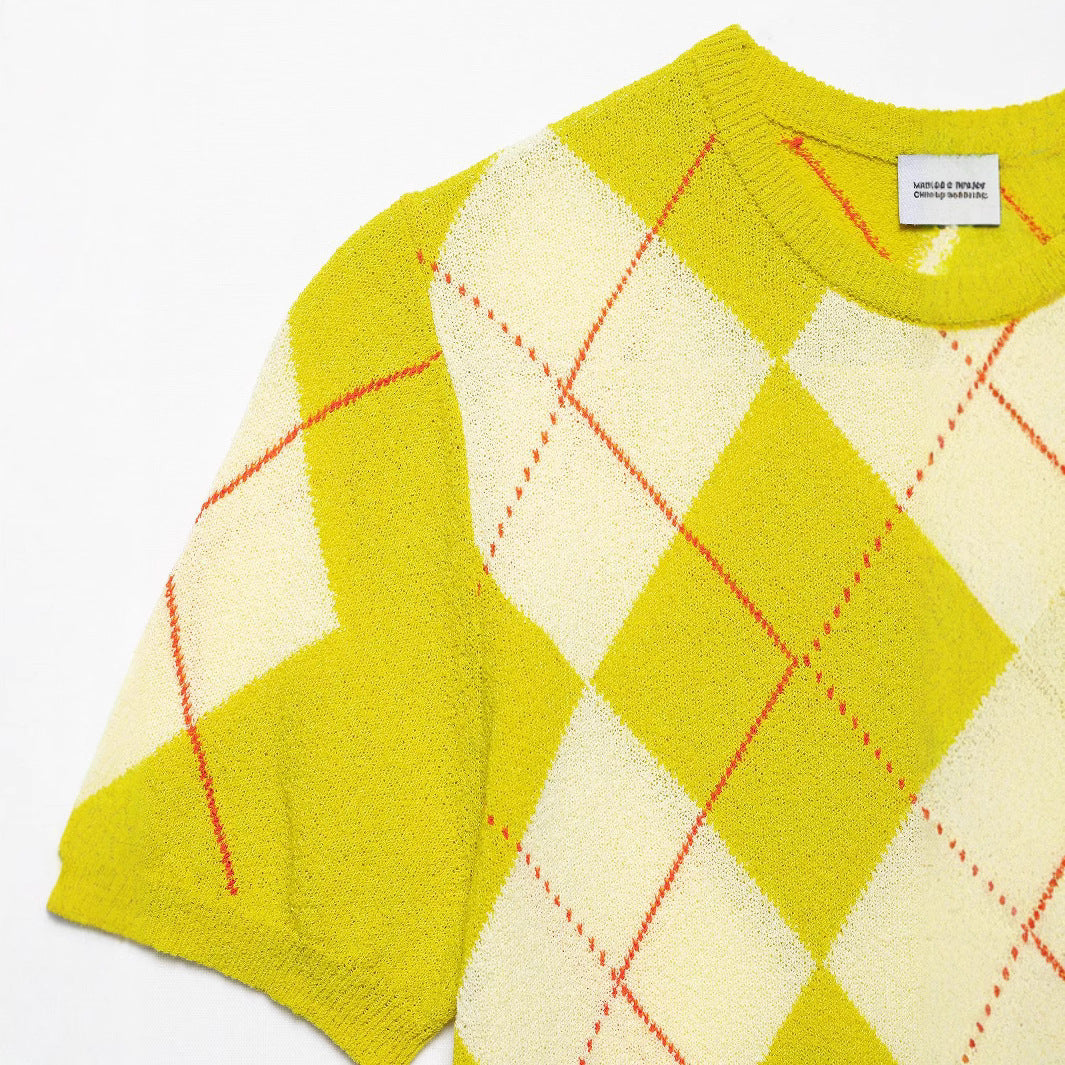 Femme Argyle-mønster Korte Ærmer Pullover Stilla