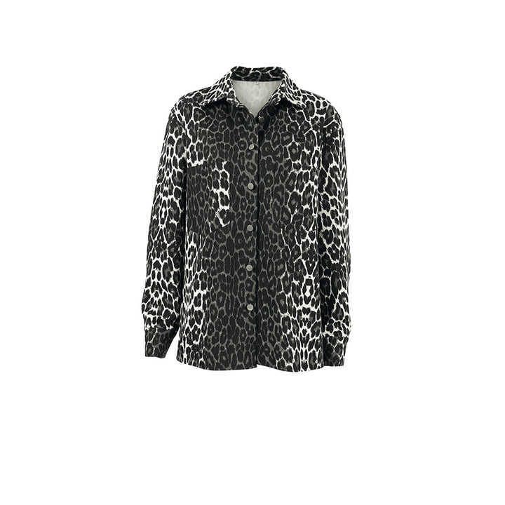 Dame Lagdelte Jeansskjorte med Leopardmønster og Pålægslommer Stilla
