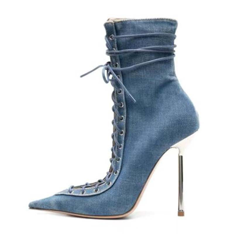 Femme Snørebånd-Høj-Stiletto-Støvler med skulpturelt design Stilla