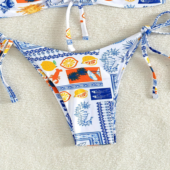 Dame Bandeau-Bikini-sæt med farverigt design og justerbare bånd Stilla