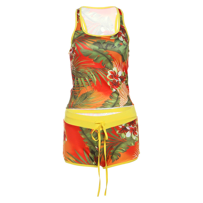 Dame Sporty Tankini-sæt med blomsterprint og shorts Stilla