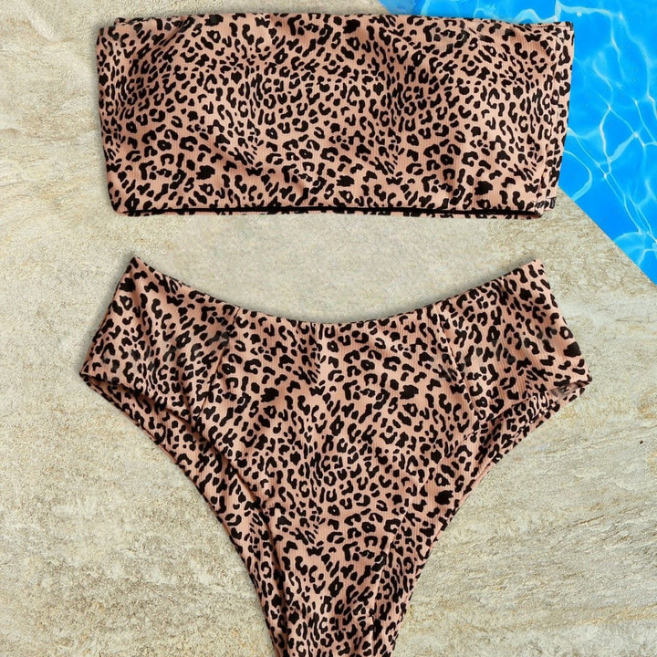 Dame Højtaljet Leopardmønster Bikini Sæt Stilla