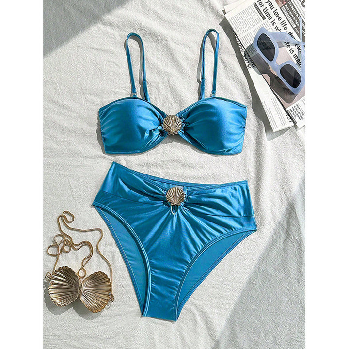 Dame bandeau-bikini med skinnende musling-applikation Skovae