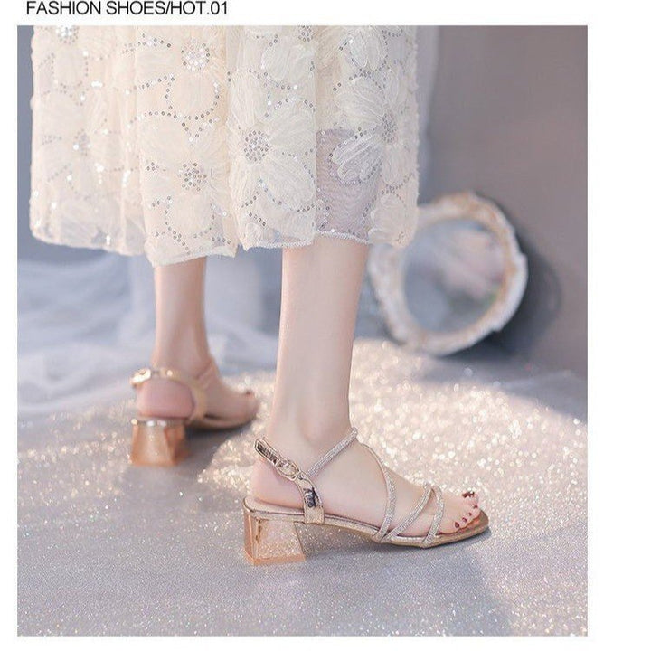 Dame blokhæls-sandaletter med glitrende remdesign, skridsikker sål og elegant fodseng Stilla