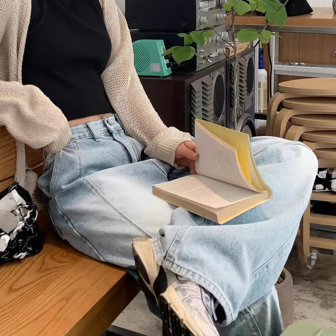 Dame Bredskårne højtaljede jeans med trendy design Stilla
