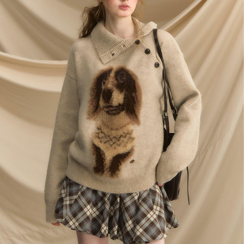 Kvindernes hyggelige rund hals sweater med dyremotiv Stilla