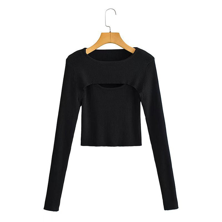 Kvinders langærmet crop top med sofistikeret udskæringsdesign Stilla