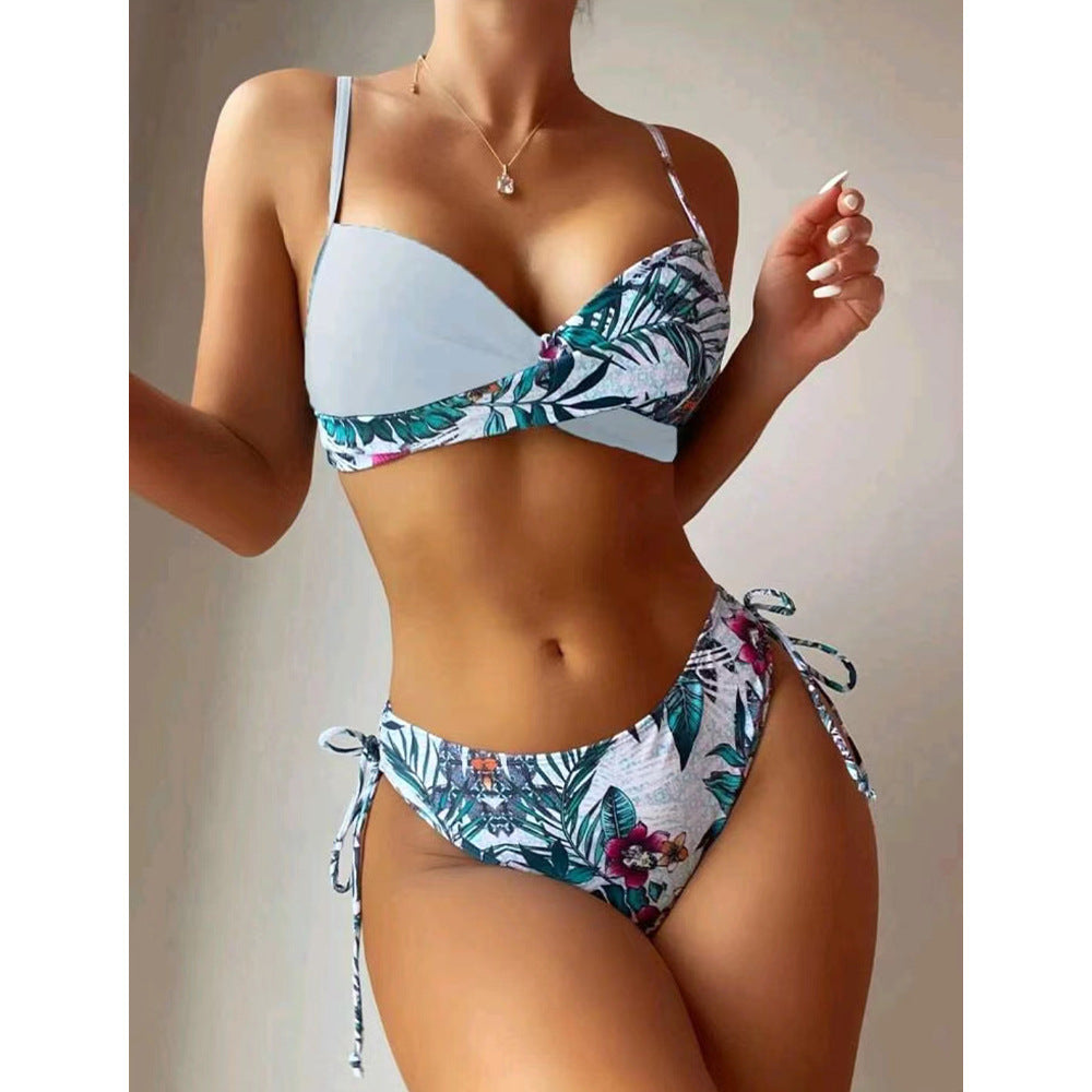 Dame blomster mønster justerbart binde bikini sæt Stilla