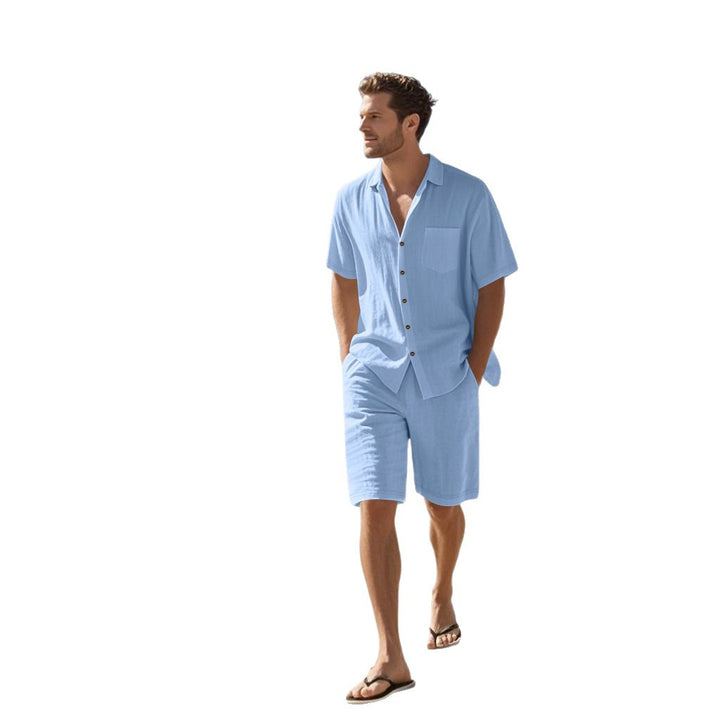 Herrer luftig strandbluse og shorts sæt Stilla