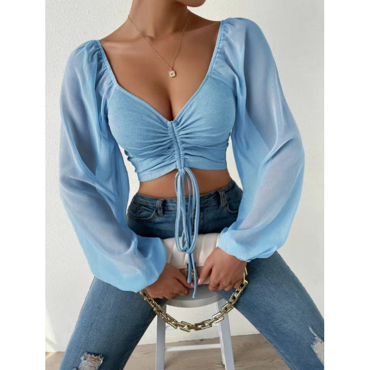 Dame Elegant Crop-top med puffede ærmer og snøremuligheder Stilla