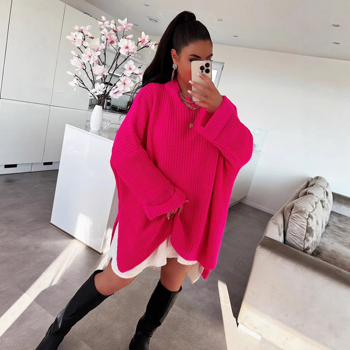 Kvindernes oversized strikket pullover med afslappet snit og bredeskårne ærmer Stilla