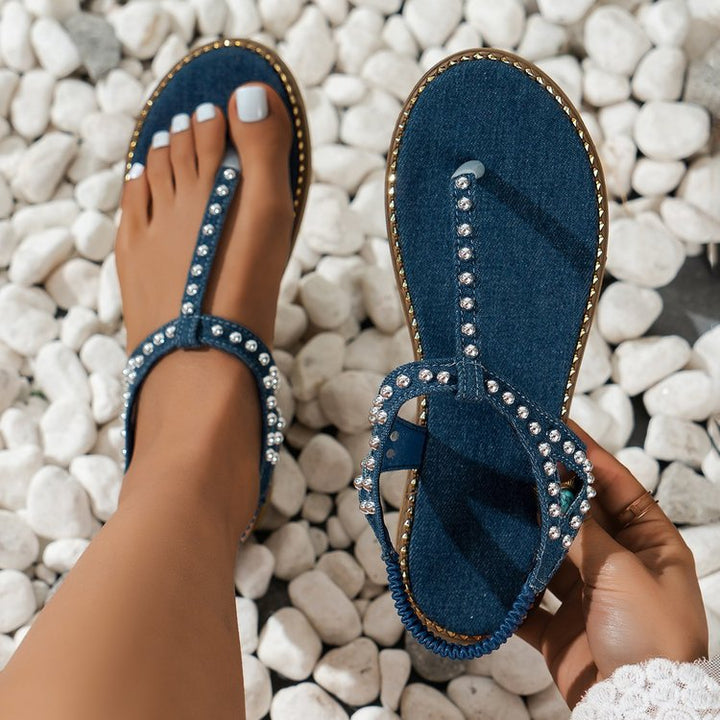 Dame Elegant Tåsplit Sandaler med funkende Rhinestone detaljer og anatomisk sål Stilla