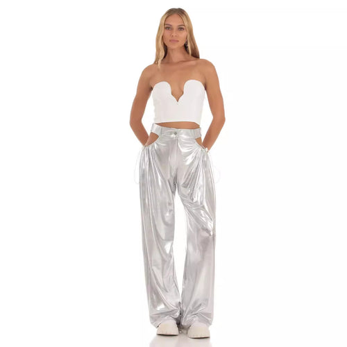 Dame High-Waist Baggy-Bukser med Cut-Out-detaljer og glat finish Skovae