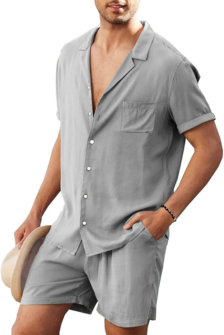 Herrer casual kortærmet skjorte og shorts sæt i elegant design Stilla