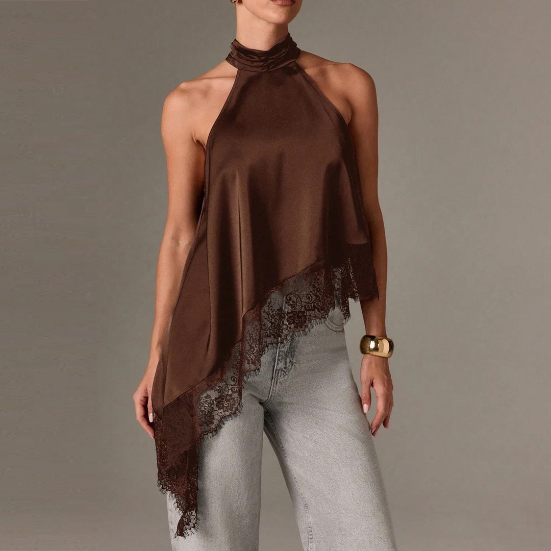 Damer luftig chiffon-top med elegant spidsudsmykning Skovae