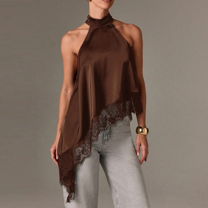 Damer luftig chiffon-top med elegant spidsudsmykning Skovae